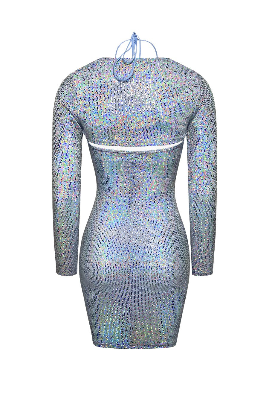 "ARM CANDY" Sky Blue Iridescent Sequins Two-Piece Short Dress