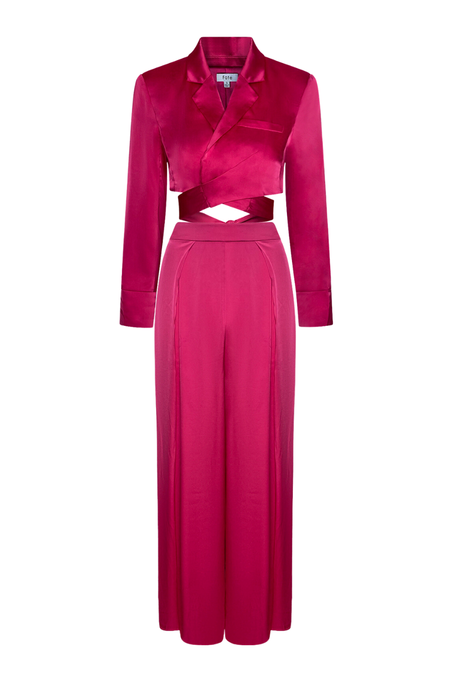 "BOSS BOO" Fuchsia Pink Satin High-Waisted Wide-Leg Trouser Pants