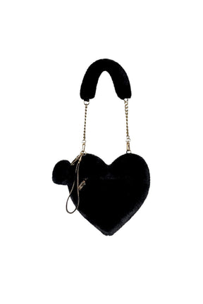 "HEART ME" Off-White Vegan Mink Fur & Gold Chain Bag
