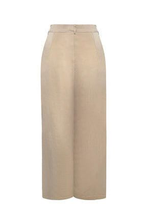 "STRICTLY BUSINESS" Beige High-Waisted Wide-Leg Trouser Pants
