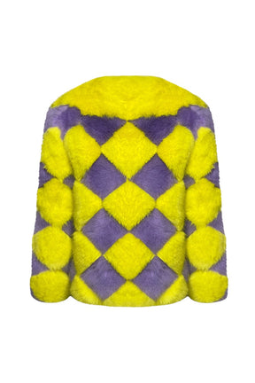 "DIAMOND" Yellow & Purple Vegan Mink Fur Coat