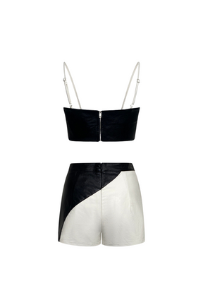 "YIN YANG" Black & White Vegan Leather High-Waisted Shorts