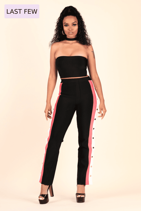 lustruck choker tube top flare striped pant gold snap buttons two piece black cloral white day party night clubbing girls ladies event sporty bandage bodycon fashionnova prettylittlething house of cb missguided forever 21 bebe 